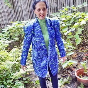 VINTAGE 1980S BOYFRIEND JACKET BLUE RAYON PAISLEY